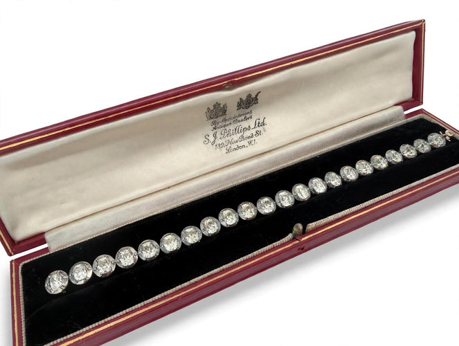 Bracelet rivière en or avec diamants taille coussin ancienne, époque victorienne 58 Facettes 615/26 B