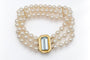 Bracelet à trois rangs de perles, fermoir en or jaune 18 carats et aigue-marine 58 Facettes 13445