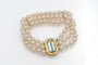 Bracelet à trois rangs de perles, fermoir en or jaune 18 carats et aigue-marine 58 Facettes 13445