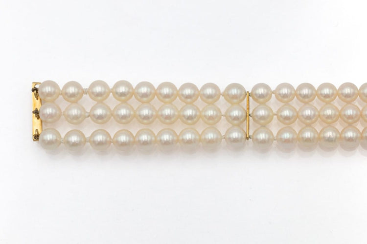 Bracelet à trois rangs de perles, fermoir en or jaune 18 carats et aigue-marine 58 Facettes 13445