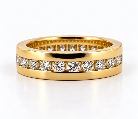 Bague 53 Alliance en or jaune 18 carats, tour complet de diamants sertis rail 58 Facettes Tc