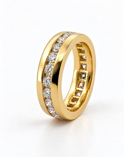 Bague 53 Alliance en or jaune 18 carats, tour complet de diamants sertis rail 58 Facettes Tc