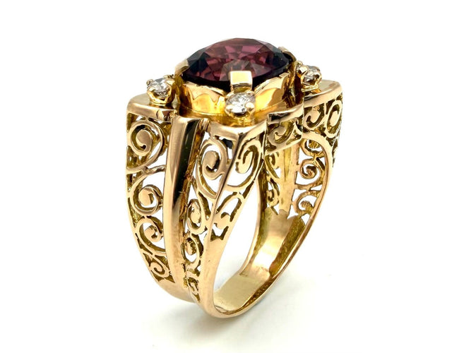 Bague 57 Bague Tank - Or rose 18k, tourmaline rose et diamants, vers 1945-1950 58 Facettes VINTAGE BG DV2609002-2