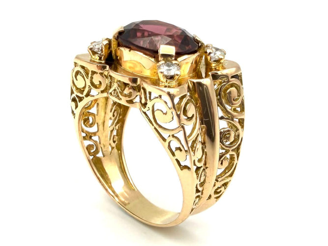Bague 57 Bague Tank - Or rose 18k, tourmaline rose et diamants, vers 1945-1950 58 Facettes VINTAGE BG DV2609002-2