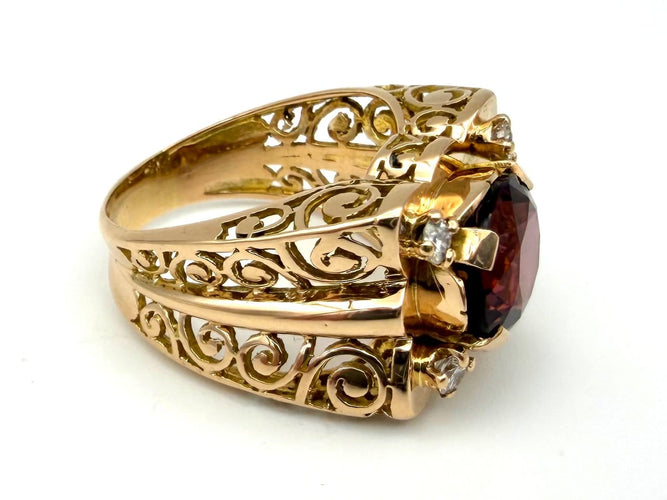 Bague 57 Bague Tank - Or rose 18k, tourmaline rose et diamants, vers 1945-1950 58 Facettes VINTAGE BG DV2609002-2