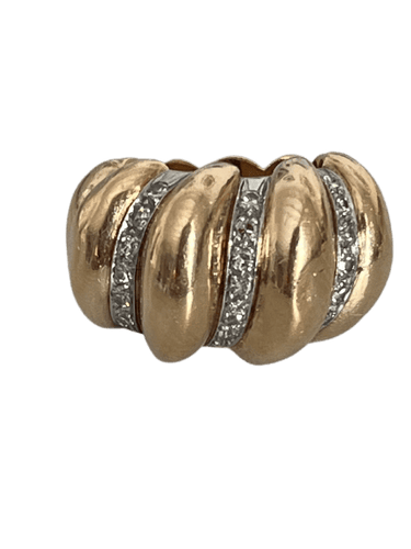 Bague 49 Bague godronnée en or jaune et gris 18k avec diamants 58 Facettes LOT 6776