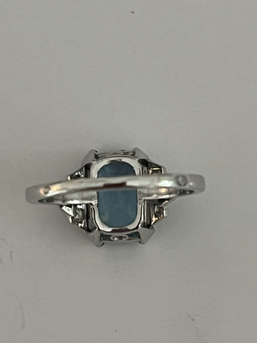 Bague 52 Bague en platine avec aigue-marine taille émeraude et diamants 58 Facettes LOT 6802