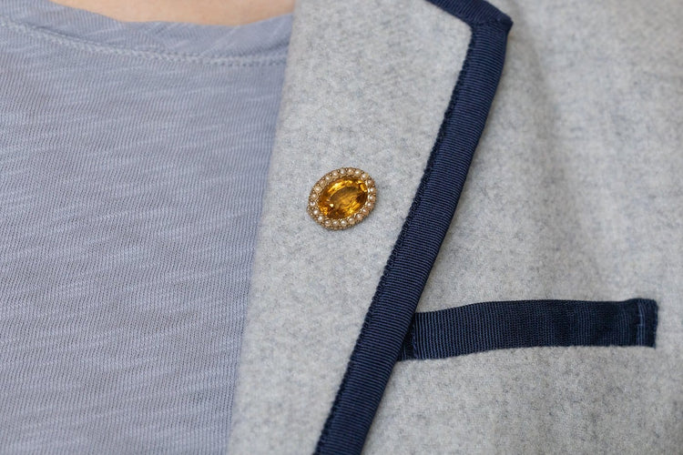 Broche Broche ancienne en or 15 carats, citrine ovale et perles 58 Facettes 13637