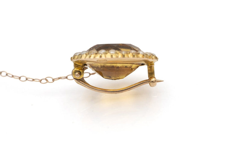 Broche Broche ancienne en or 15 carats, citrine ovale et perles 58 Facettes 13637