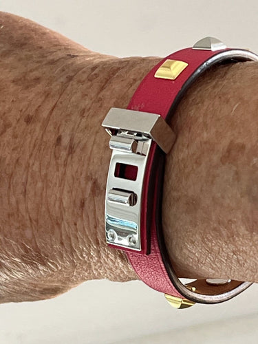 Bracelet Hermès - Bracelet Mini Dog en cuir de veau rouge 58 Facettes LOT 6841