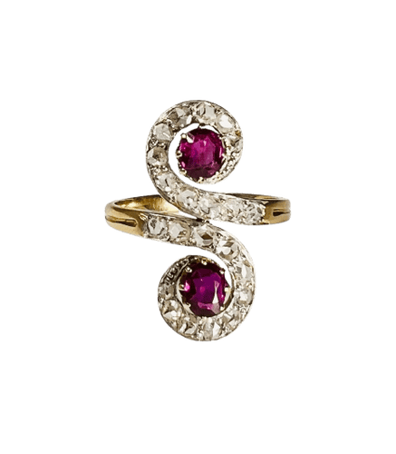 Bague 64 Bague Vous et Moi en or 18 carats et platine, rubis et diamants 58 Facettes 300