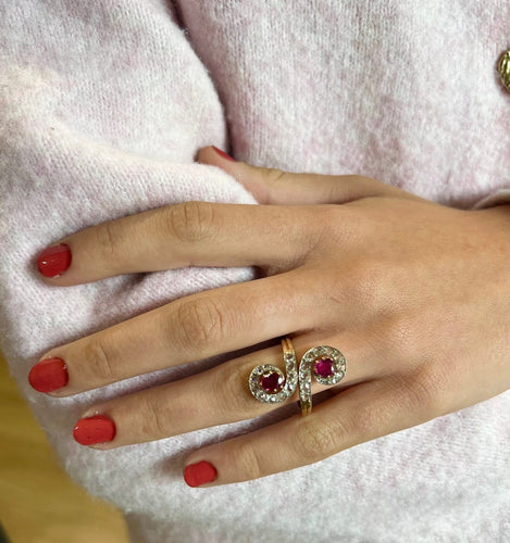 Bague 64 Bague Vous et Moi en or 18 carats et platine, rubis et diamants 58 Facettes 300