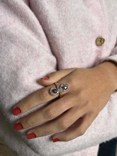 Bague 64 Bague Vous et Moi en or 18 carats et platine, rubis et diamants 58 Facettes 300
