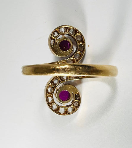 Bague 64 Bague Vous et Moi en or 18 carats et platine, rubis et diamants 58 Facettes 300