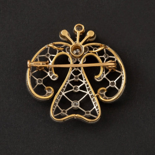 Broche Broche ancienne en platine, diamants naturels et deux perles fines 58 Facettes LOT 6873