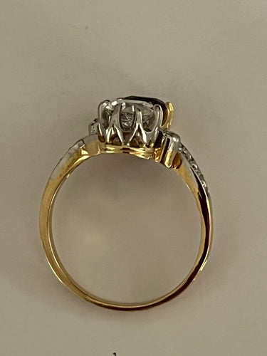 Bague 57 Bague ancienne toi et moi en platine et or jaune 18k, saphir et diamants 58 Facettes LOT 6903