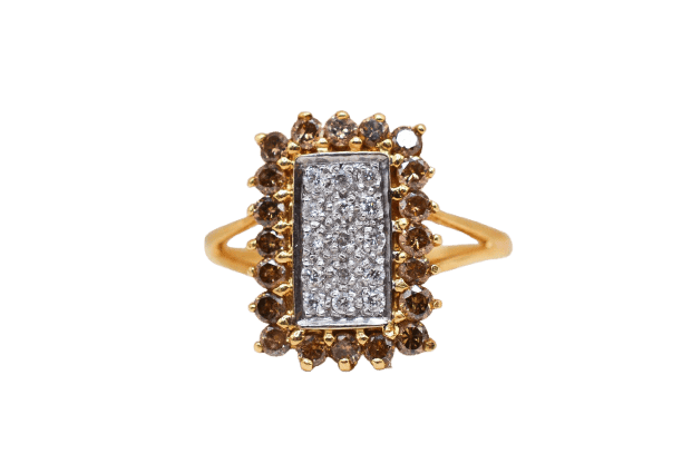 Bague 55 Bague rectangulaire en or jaune et blanc 18 carats, diamants blancs et champagne 58 Facettes 4226