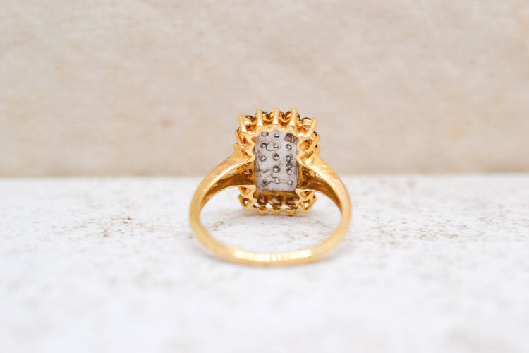 Bague 55 Bague rectangulaire en or jaune et blanc 18 carats, diamants blancs et champagne 58 Facettes 4226