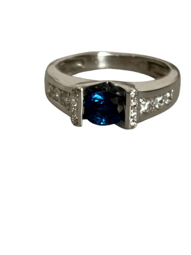 Bague 48 DAEL & GRAU - Bague en or gris 18k, saphir et diamants 58 Facettes LOT 8259