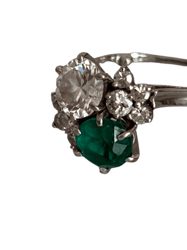 Bague 52.5 Bague Toi & Moi en or gris 18k, émeraude et diamants 58 Facettes LOT 8258