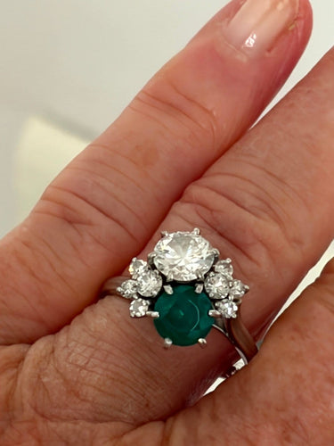 Bague 52.5 Bague Toi & Moi en or gris 18k, émeraude et diamants 58 Facettes LOT 8258