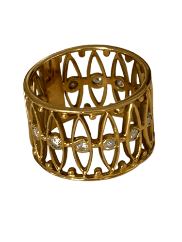 Bague 55 Bague bandeau ajourée en or jaune 18k et diamants 58 Facettes LOT 8252