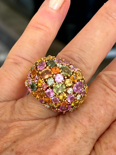Bague 61 Tutti Frutti - Bague cocktail en or jaune 18k, topazes et diamants 58 Facettes LOT 8232