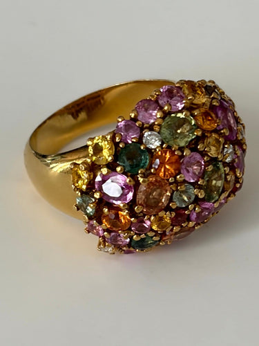 Bague 61 Tutti Frutti - Bague cocktail en or jaune 18k, topazes et diamants 58 Facettes LOT 8232
