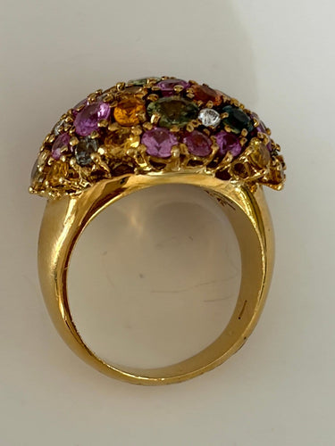 Bague 61 Tutti Frutti - Bague cocktail en or jaune 18k, topazes et diamants 58 Facettes LOT 8232