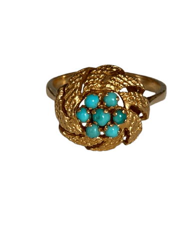 Bague 54 Bague feuillagée en or jaune 18k et turquoises 58 Facettes LOT 8234