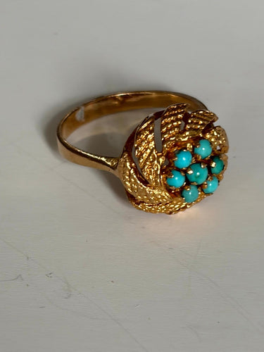 Bague 54 Bague feuillagée en or jaune 18k et turquoises 58 Facettes LOT 8234