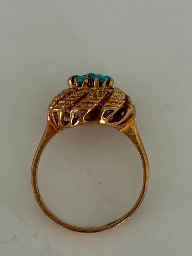 Bague 54 Bague feuillagée en or jaune 18k et turquoises 58 Facettes LOT 8234