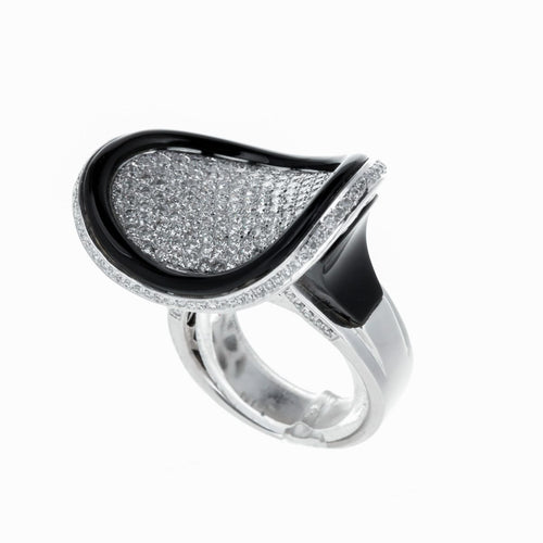Bague 55 Bague contemporaine en or blanc, diamants et onyx 58 Facettes 2.18389