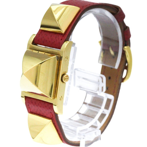 Montre Hermès - Montre Médor à quartz en métal plaqué et cuir 58 Facettes cu10ran0ue