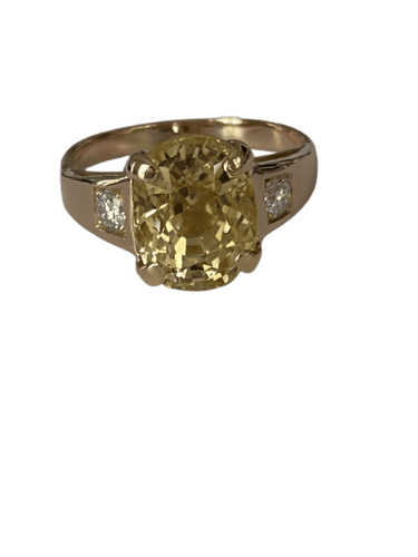 Bague 60 Bague en or rose 18k, saphir jaune de Ceylan 9,52 ct et diamants 58 Facettes LOT 8136