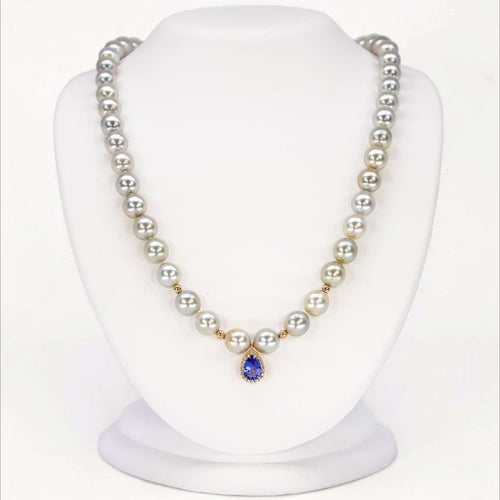 Collier Collier de perles Akoya japonaises, tanzanite certifiée et diamants en or 14k 58 Facettes N002