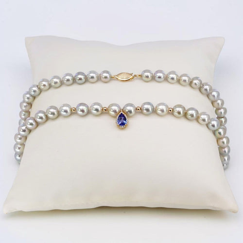 Collier Collier de perles Akoya japonaises, tanzanite certifiée et diamants en or 14k 58 Facettes N002