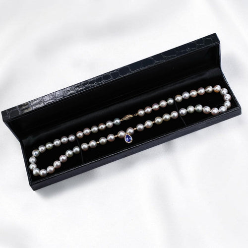 Collier Collier de perles Akoya japonaises, tanzanite certifiée et diamants en or 14k 58 Facettes N002