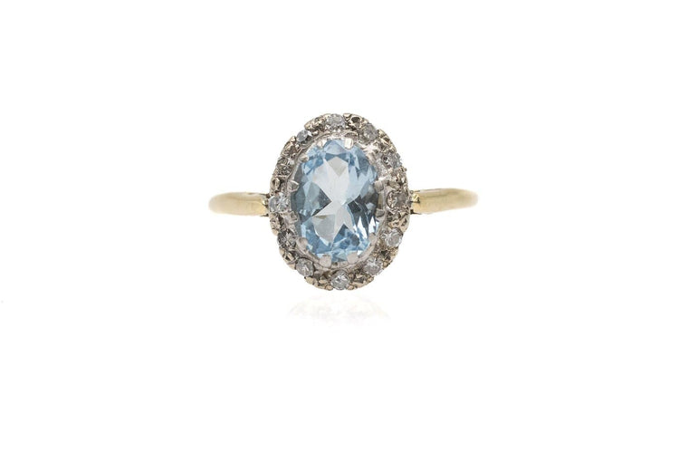 Bague 54.5 Bague en or jaune et blanc 18 carats, aigue-marine et diamants 58 Facettes 13667
