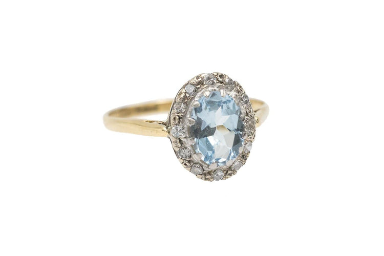 Bague 54.5 Bague en or jaune et blanc 18 carats, aigue-marine et diamants 58 Facettes 13667