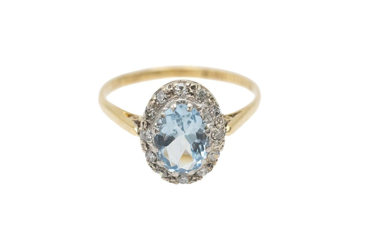 Bague 54.5 Bague en or jaune et blanc 18 carats, aigue-marine et diamants 58 Facettes 13667