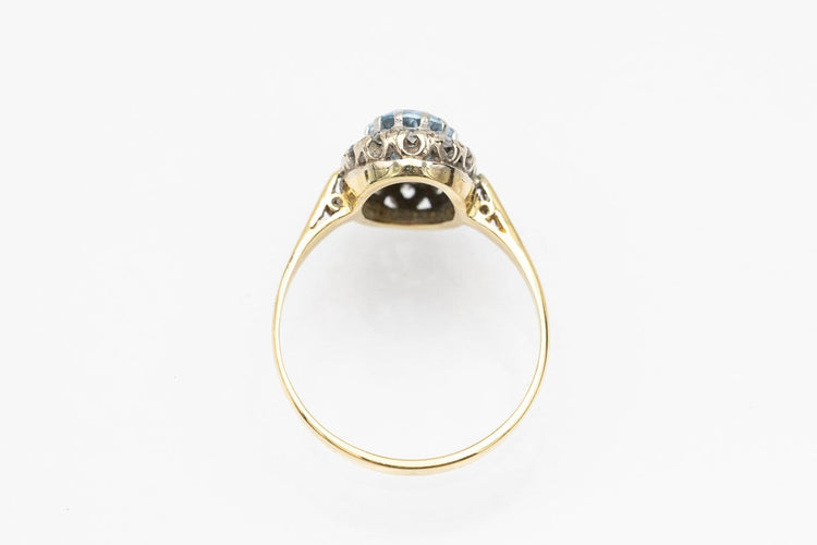 Bague 54.5 Bague en or jaune et blanc 18 carats, aigue-marine et diamants 58 Facettes 13667