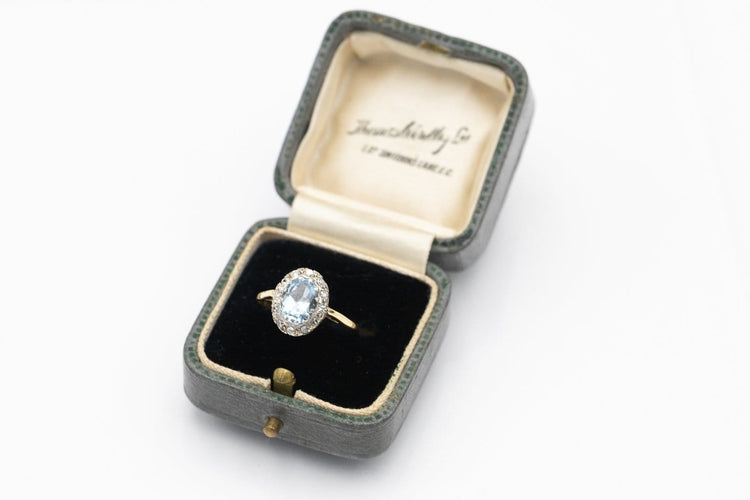 Bague 54.5 Bague en or jaune et blanc 18 carats, aigue-marine et diamants 58 Facettes 13667