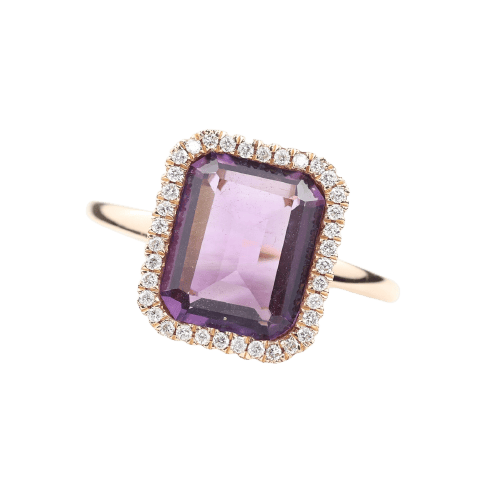 Bague 53 Bague en or rose 18 carats, améthyste 1,90 ct et 36 diamants 58 Facettes 2B-Y