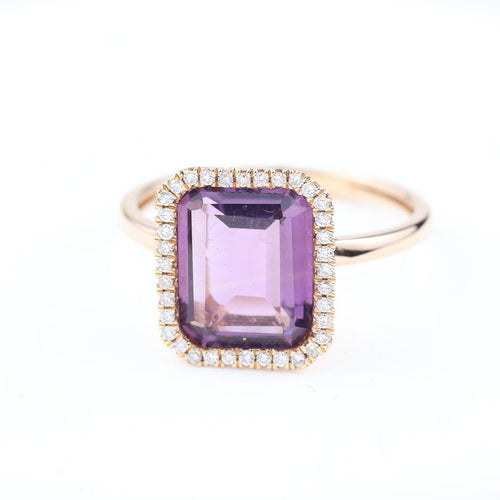 Bague 53 Bague en or rose 18 carats, améthyste 1,90 ct et 36 diamants 58 Facettes 2B-Y