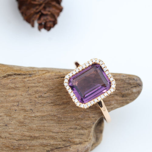 Bague 53 Bague en or rose 18 carats, améthyste 1,90 ct et 36 diamants 58 Facettes 2B-Y