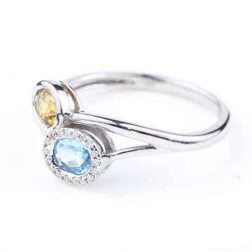 Bague 53 Bague Toi et Moi en or blanc 18k, spinelle synthétique, quartz et diamants 58 Facettes 2B-DDD