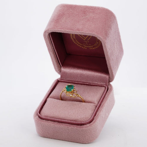 Bague 59 Émeraude en volutes - Bague en or jaune 18 carats avec émeraude et diamants 58 Facettes R0015
