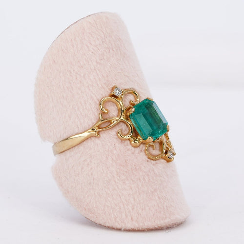 Bague 59 Émeraude en volutes - Bague en or jaune 18 carats avec émeraude et diamants 58 Facettes R0015