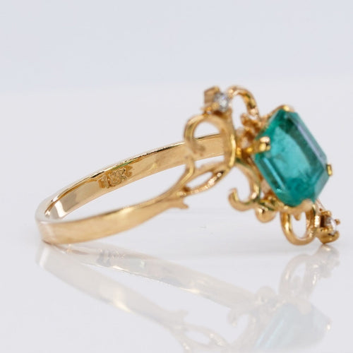 Bague 59 Émeraude en volutes - Bague en or jaune 18 carats avec émeraude et diamants 58 Facettes R0015